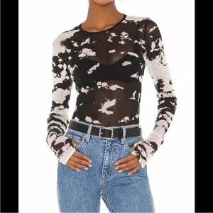 Enza Costa Women’s Black Tie Dye Pullover Crew Neck Mesh Long Sleeve Top Size L